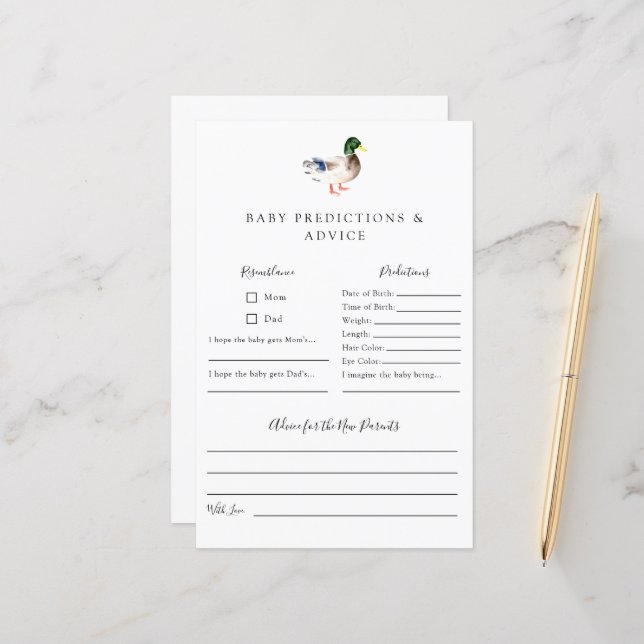 予測とアドバイスダックベビーシャワーゲーム (正面/裏面インサイチュ)