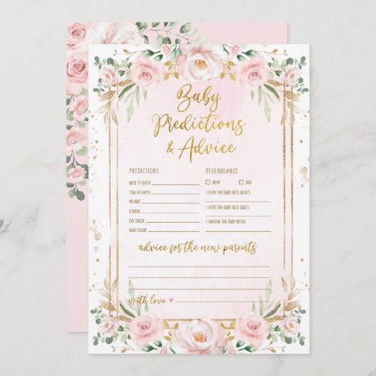 予測とアドバイスフローラベビーシャワーゲームカード 招待状 (正面/裏面)