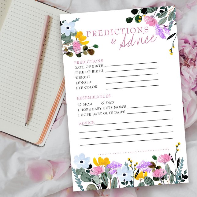 予測とアドバイスワイルドフラワー赤ちゃんシャワーゲーム (Baby Shower Predictions and Advice card from my Wildflower Lawn Collection.
)
