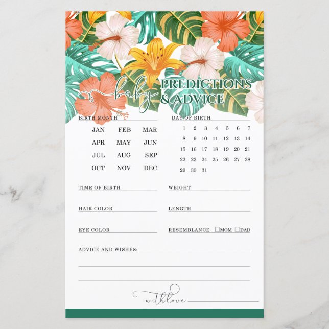 予測とアドバイス熱帯赤ちゃんシャワーゲーム (正面)