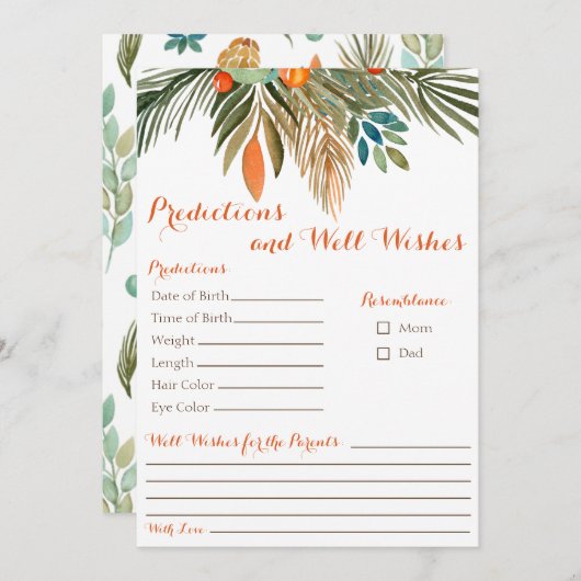 予測と良い願い赤ちゃんシャワーオレンジ 招待状 (正面/裏面)