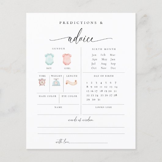 予測アドバイスベビーシャワーゲームカード チラシ (正面)