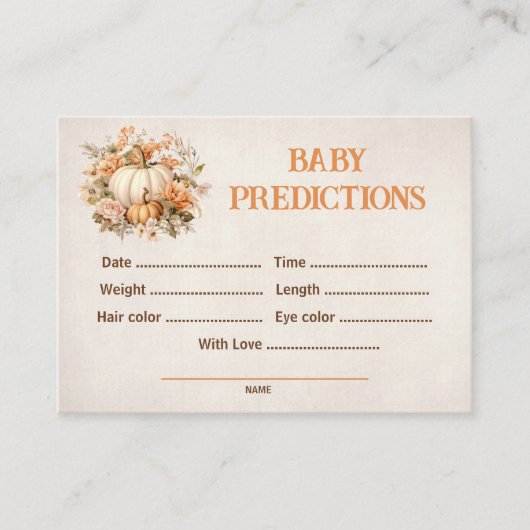 予測カボチャ秋赤ちゃんシャワーゲーム エンクロージャーカード (正面)