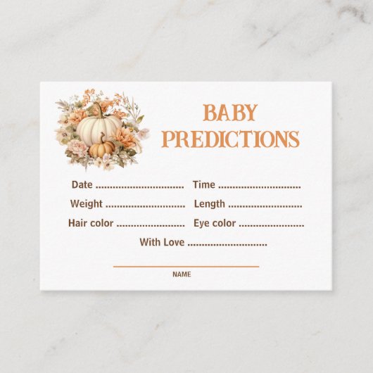 予測カボチャ赤ちゃんシャワーゲーム エンクロージャーカード (正面)