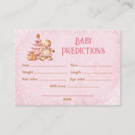 予測ピンクのクリスマスベビーシャワーゲーム エンクロージャーカード (正面)
