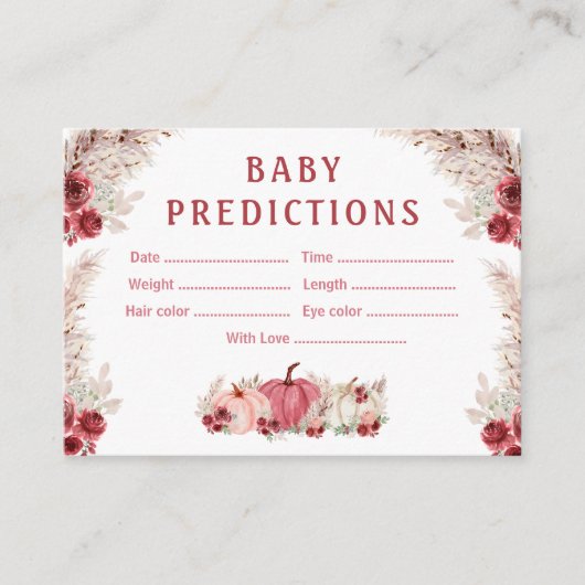 予測秋カボチャ赤ちゃんシャワーゲームカード エンクロージャーカード (正面)