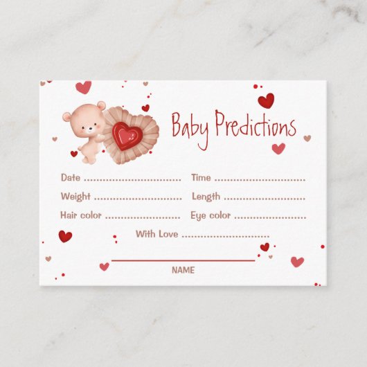 予測赤い甘い赤ちゃんシャワーゲーム エンクロージャーカード (正面)