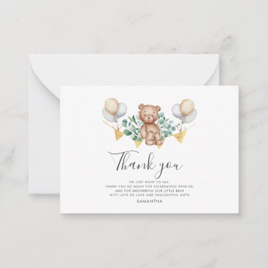予算ありがとうウッドランドベアーベイビーシャワー ノートカード (正面)