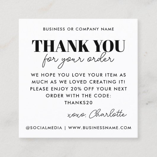 予算ありがとうハート気に指導業務 スクエア名刺 (正面)