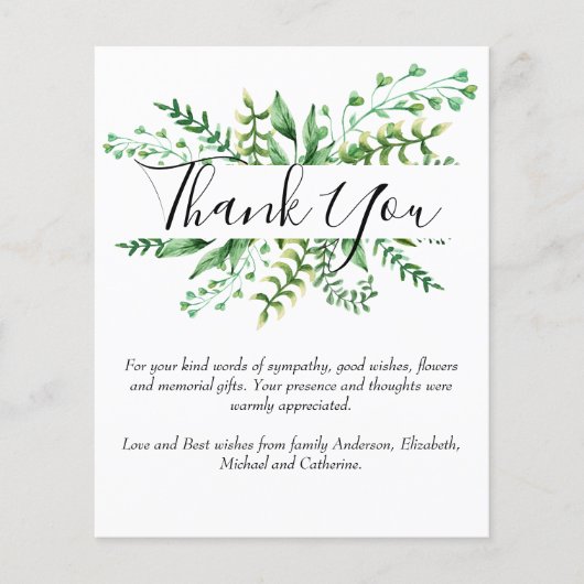 予算ありがとう葬儀記念緑のテンプレート (正面)