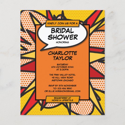 予算おもしろいブライダルシャワー漫画帳招待状 (正面)