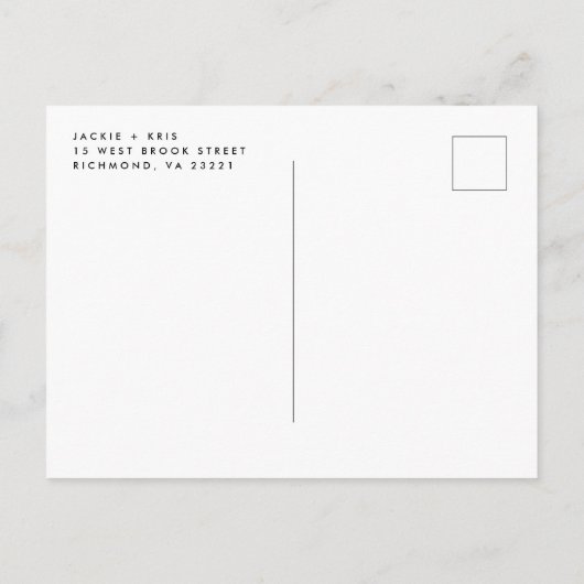 予算おもしろい写真モダン結婚式の日付の保存 案内ポストカード (裏面)