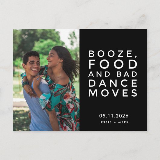 予算おもしろい写真結婚式の日付の保存 案内ポストカード (正面)