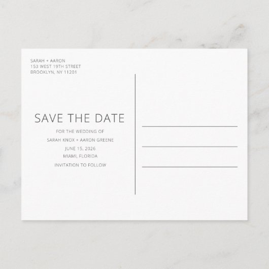 予算おもしろい写真結婚式の日付の保存 案内ポストカード (裏面)