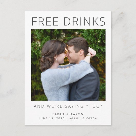 予算おもしろい写真結婚式の日付の保存 案内ポストカード (正面)