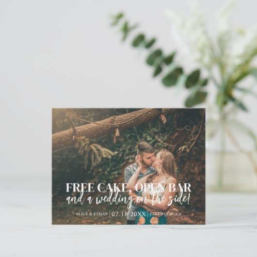 予算おもしろい無料ケーキオープンバー日付の保存 案内ポストカード (スタンド正面)