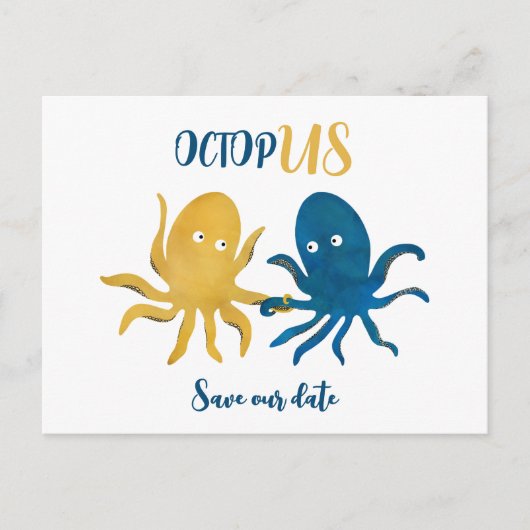 予算おもしろいOctopus Navyと金ゴールド保存日 案内ポストカード (正面)