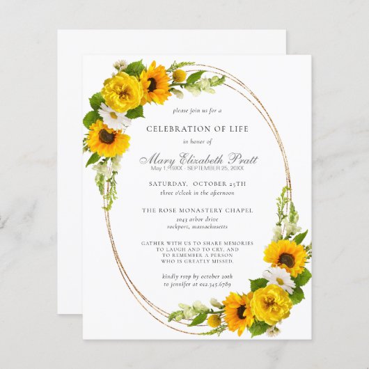 予算お祝いオブライフひまわり招待状 (正面/裏面)