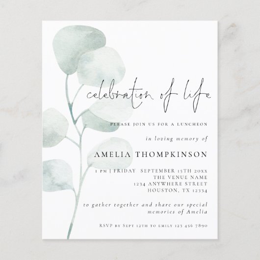 予算お祝いオブライフセージユーカリプタス招待状 (正面)