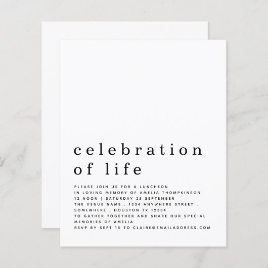 予算お祝いオブライフ昼食会招待状 (正面/裏面)