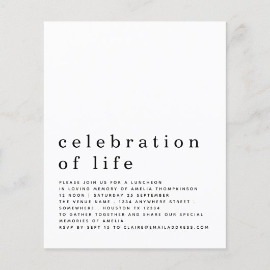 予算お祝いオブライフ昼食会招待状 (正面)