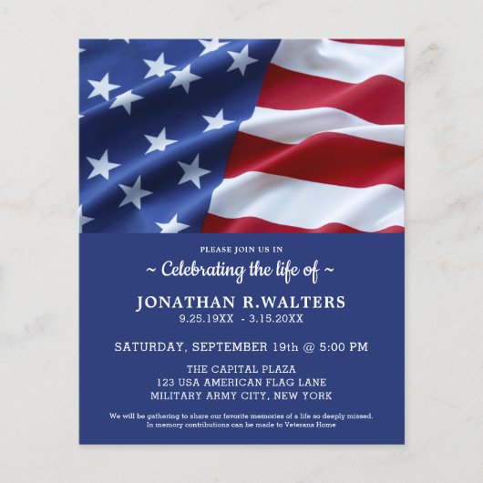 予算お祝いオブライフ米国国旗招待状 (正面)