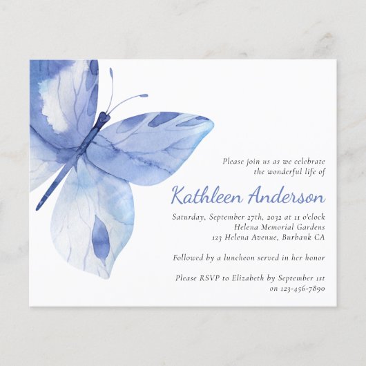 予算お祝いライフ招待状 |蝶 (正面)