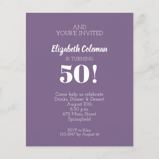 予算お誕生日ケーキパーティの招待状 (裏面)