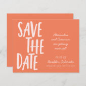予算かわいいオレンジお洒落色の結婚式の日付を保存 (正面/裏面)