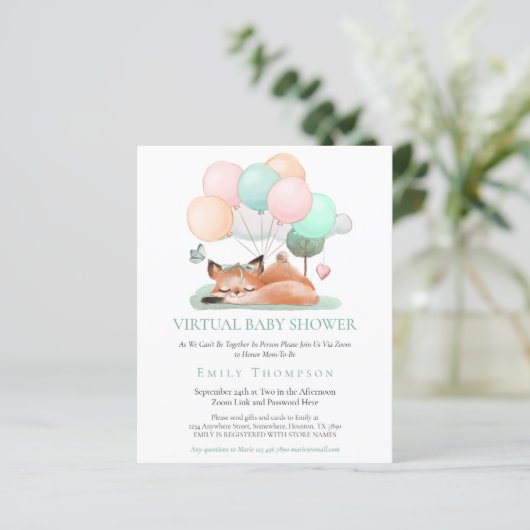 予算かわいいキツネスリープティール（緑がかった色）仮想ベビーシャワー (スタンド正面)