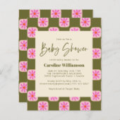 予算かわいいチェックフローラグリーンピンクベビーシャワー (正面/裏面)