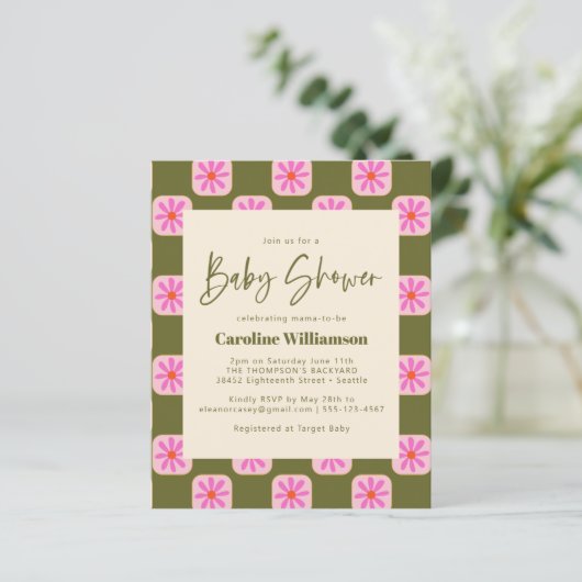 予算かわいいチェックフローラグリーンピンクベビーシャワー (スタンド正面)
