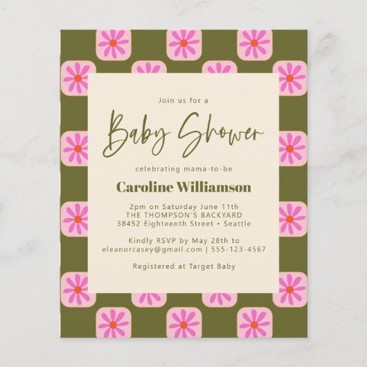 予算かわいいチェックフローラグリーンピンクベビーシャワー (正面)