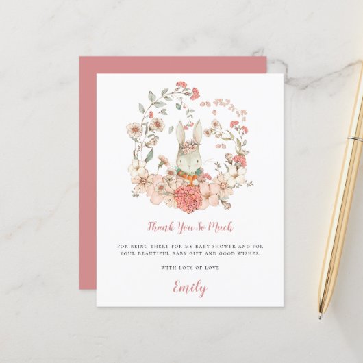 予算かわいいバニーコーラルベビーシャワーありがとう (正面/裏面インサイチュ)