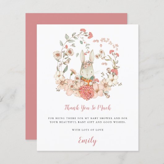 予算かわいいバニーコーラルベビーシャワーありがとう (正面/裏面)