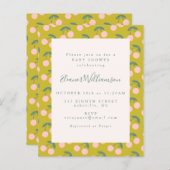 予算かわいいピンクの緑のさくらんぼフルーツ赤ちゃんシャワー (正面/裏面)