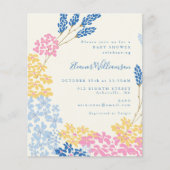 予算かわいいブルーイエローフラワーベビーシャワー招待状 (正面)