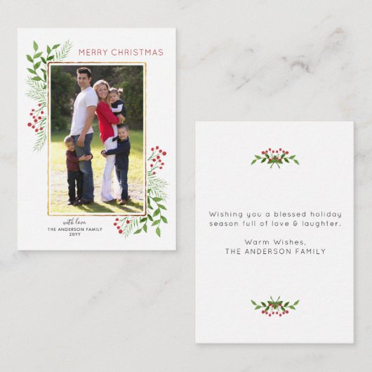 予算かわいいメリークリスマスベリーの写真の休日 ノートカード (正面/裏面)
