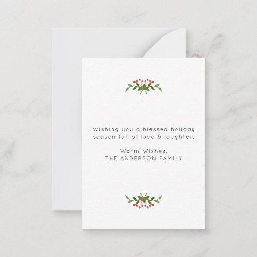 予算かわいいメリークリスマスベリーの写真の休日 ノートカード (裏面)