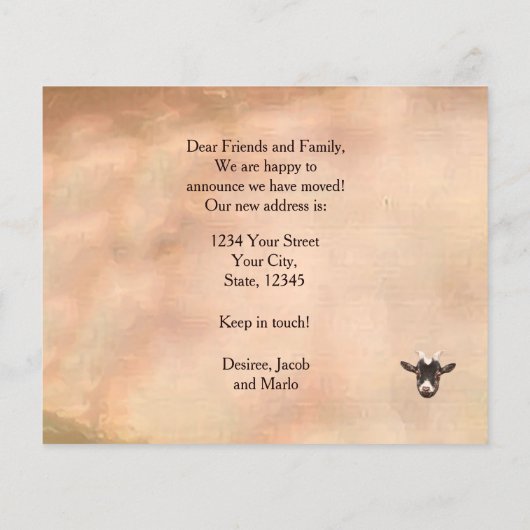 予算かわいいヤギ新しい住所を移動 (裏面)