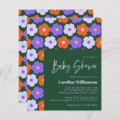 予算かわいいレトロ花紫色の緑のベビーシャワー (正面/裏面)