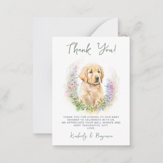 予算かわいい子犬のセージありがとう赤ちゃんシャワー ノートカード (正面)