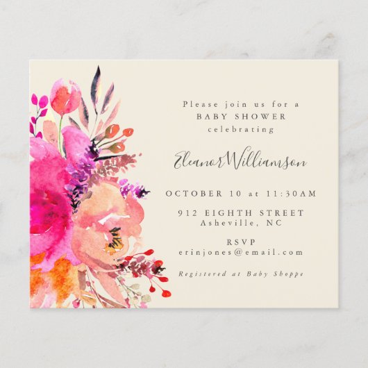 予算かわいい明るいピンクのフローラシンプルベビーシャワー (正面)