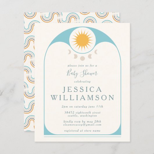 予算かわいい星月月の青い赤ちゃんシャワー (正面/裏面)