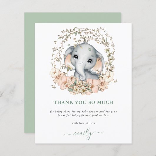 予算かわいい象のセージ赤ちゃんシャワーありがとう (正面/裏面)