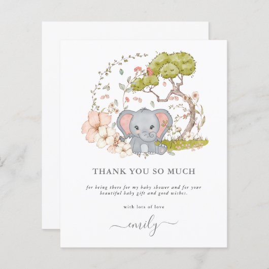 予算かわいい象の花模様赤ちゃんシャワーありがとう (正面/裏面)