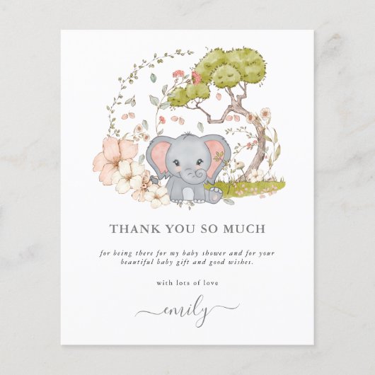 予算かわいい象の花模様赤ちゃんシャワーありがとう (正面)