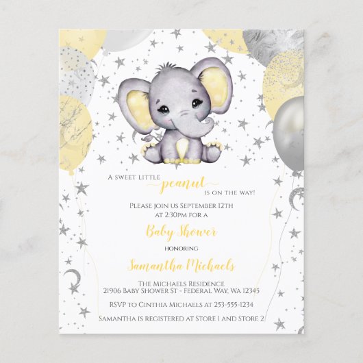 予算かわいい象の黄色のバルーン赤ちゃんシャワー (正面)