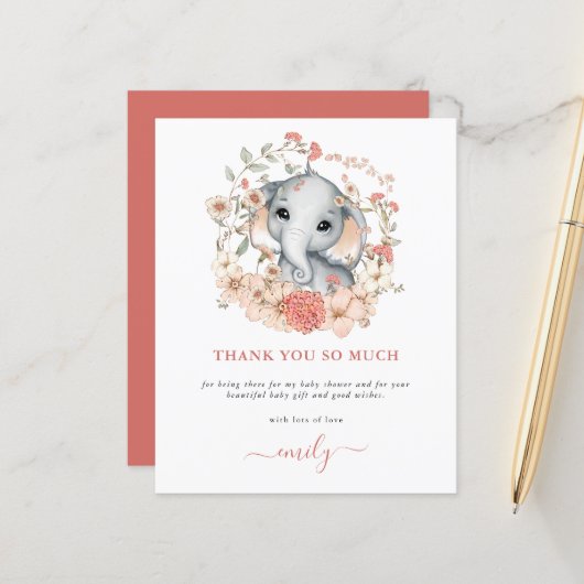 予算かわいい象サンゴ赤ちゃんシャワーありがとう (正面/裏面インサイチュ)