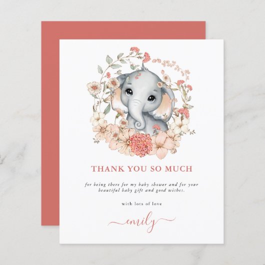 予算かわいい象サンゴ赤ちゃんシャワーありがとう (正面/裏面)